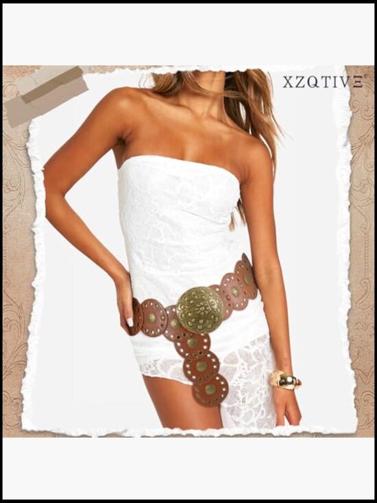 Women\'s Western Belt with Concho Discs Adjustable Cowgirl Waist Belt Vintage main image 4